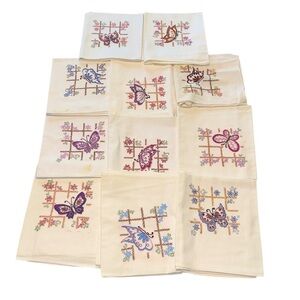Vintage Embroidered Butterfly Flour Sack Towels Set of 11 Cottagecore Kitchen
